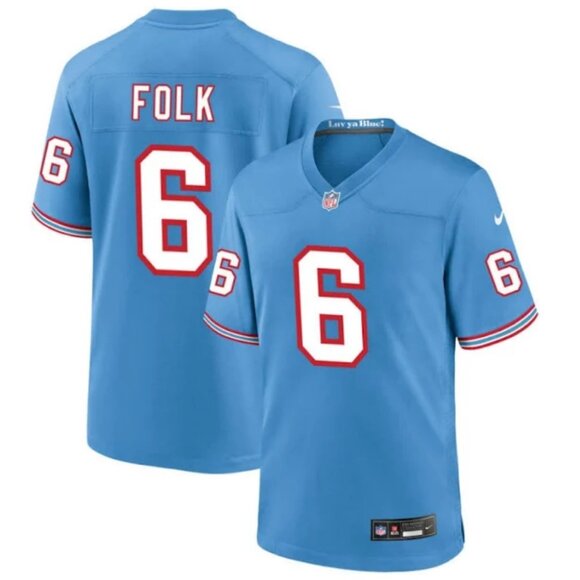 Mens Youths Kids Womens 6 Nick Folk Light Blue Stitched Jersey